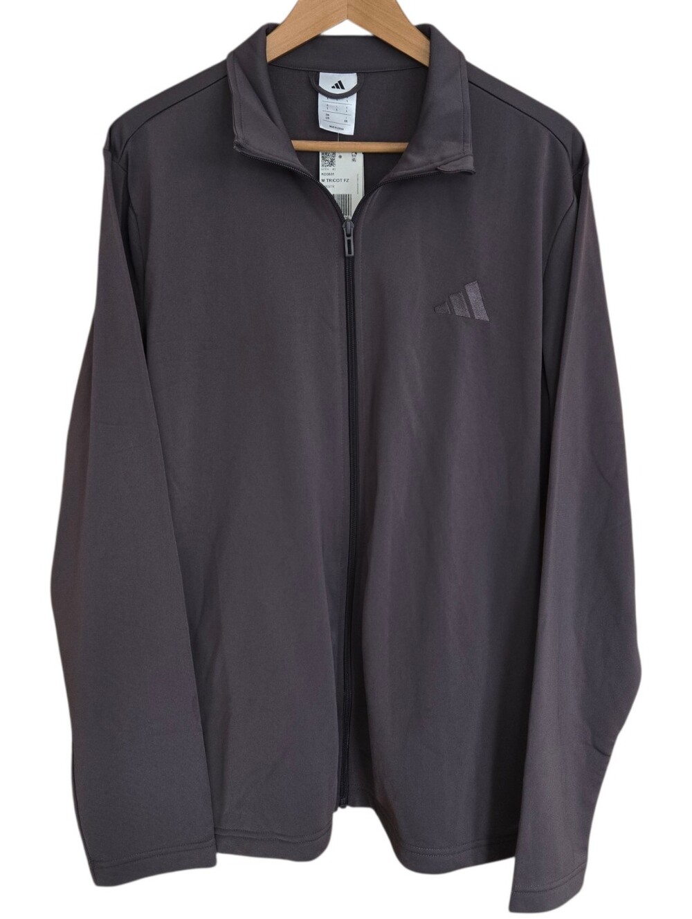 Adidas Tricot Track Jacket Mens Size L Gray Full Zip Warm Up Athletic KD3631